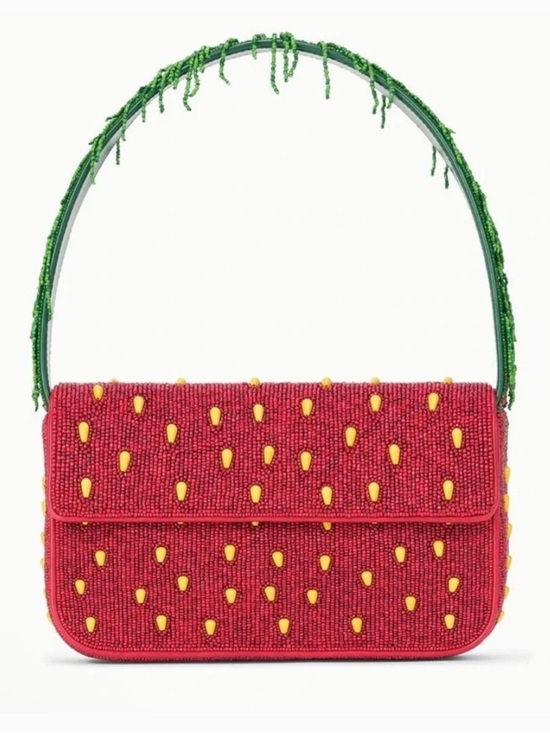 STAUD Handbags - STAUD Tommy Beaded Strawberry Dream Shoulder Bag - Red